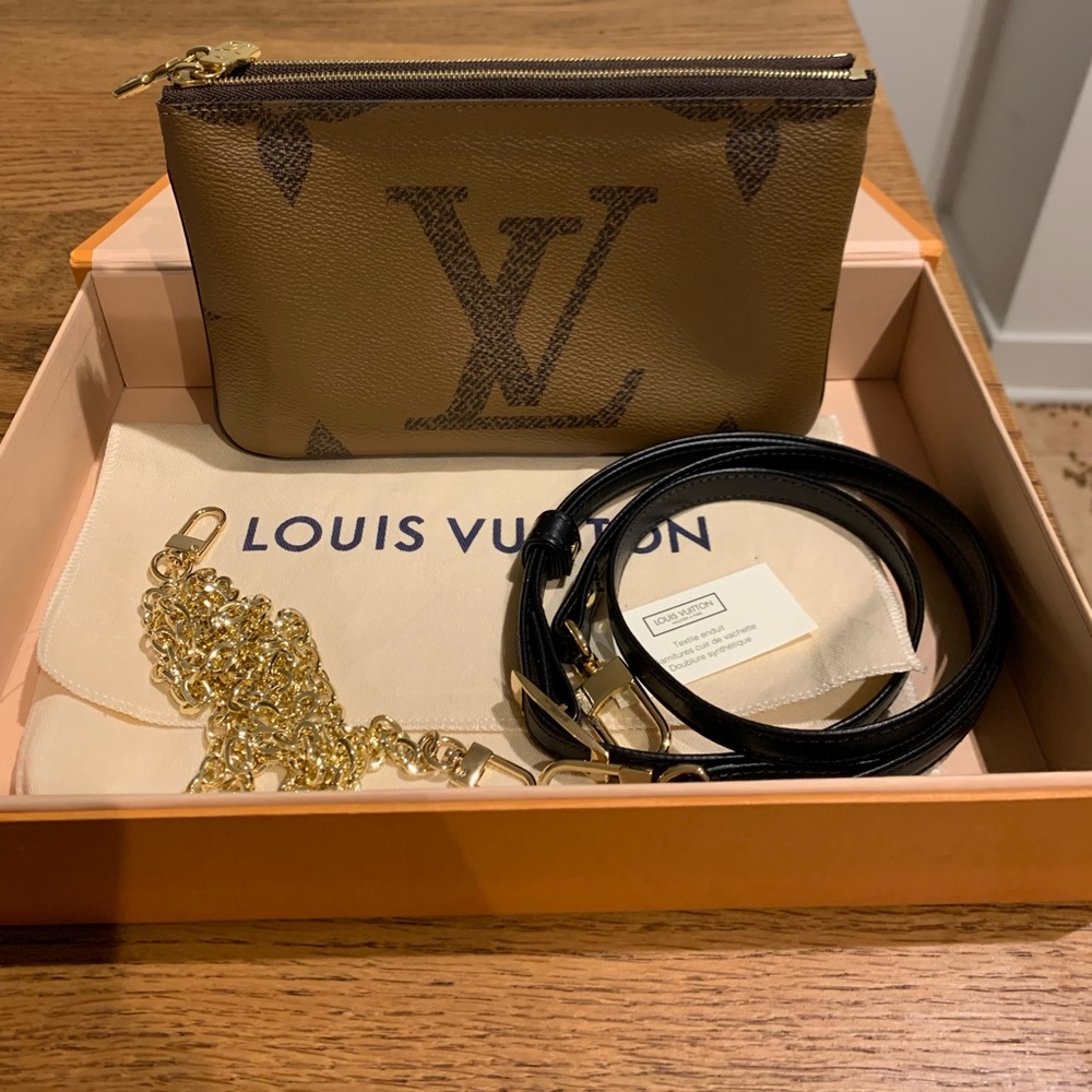 Authentic Louis Vuitton Reverse Giant Monogram Double Zip Pochette